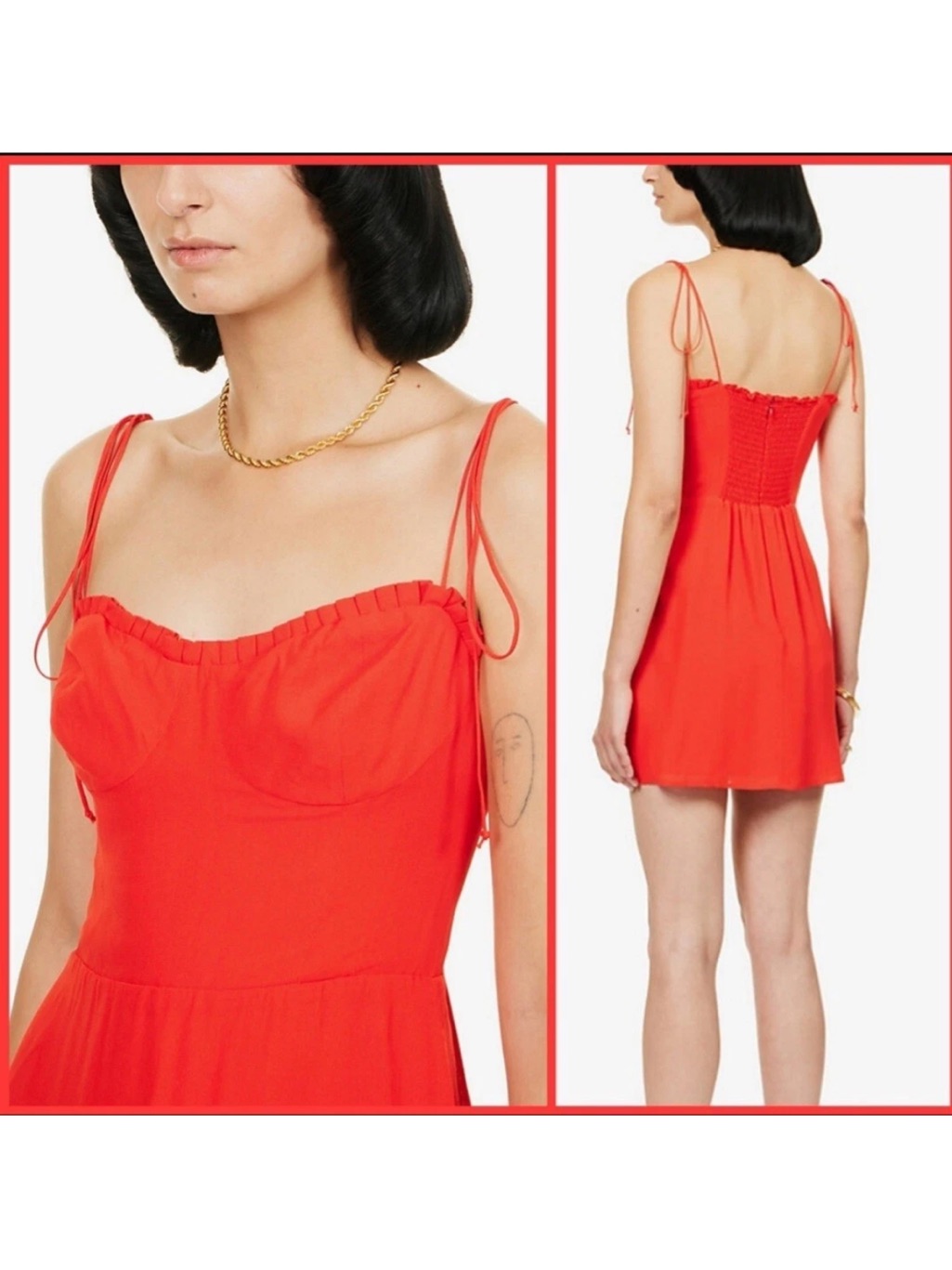 Reformation Louelle Ruffle Tie Shoulder Mini Dress In Red Nwt $218